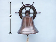 Load image into Gallery viewer, Antique Copper Hanging Ship Wheel Bell 8&quot;