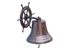 Load image into Gallery viewer, Antique Copper Hanging Ship Wheel Bell 8&quot;