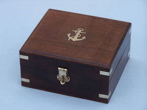 Antique Copper Round Sundial Compass with Rosewood Box 6"