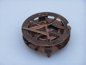 Antique Copper Round Sundial Compass with Rosewood Box 6"