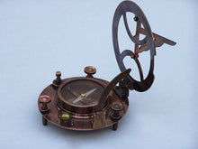 Load image into Gallery viewer, Antique Copper Round Sundial Compass with Rosewood Box 6&quot;