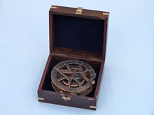 Load image into Gallery viewer, Antique Copper Round Sundial Compass with Rosewood Box 6&quot;