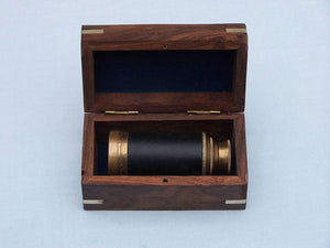 Deluxe Class Scout's Antique Brass Leather Spyglass Telescope 7"" with Rosewood Box