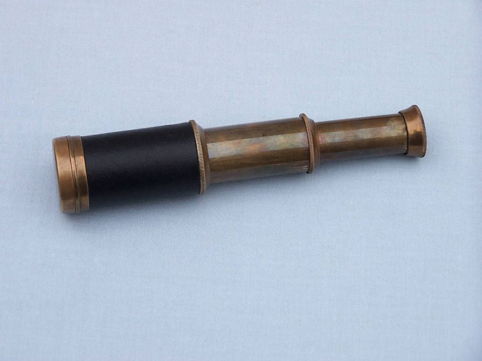 Deluxe Class Scout's Antique Brass Leather Spyglass Telescope 7"" with Rosewood Box