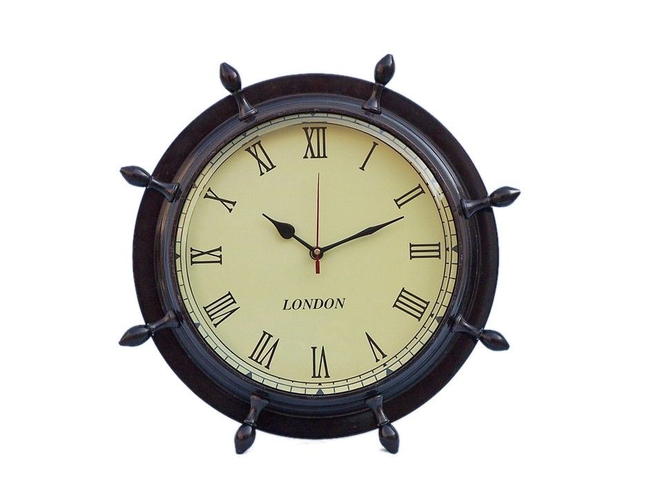 Antique Copper Ship Wheel Clock 15