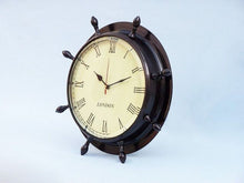 Load image into Gallery viewer, Antique Copper Ship Wheel Clock 15&quot;