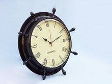 Load image into Gallery viewer, Antique Copper Ship Wheel Clock 15&quot;