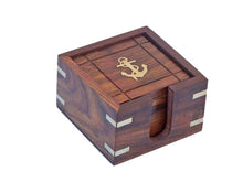 Load image into Gallery viewer, Wooden Anchor Coasters With Rosewood Holder 4&quot; - Set of 6