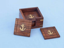 Load image into Gallery viewer, Wooden Anchor Coasters With Rosewood Holder 4&quot; - Set of 6