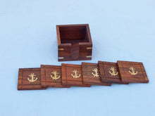 Load image into Gallery viewer, Wooden Anchor Coasters With Rosewood Holder 4&quot; - Set of 6