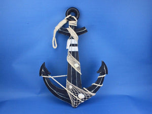 Wooden Rustic Blue Decorative Anchor w/ Hook Rope and Shells 24"
