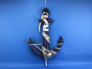 Wooden Rustic Blue Decorative Anchor w/ Hook Rope and Shells 24"