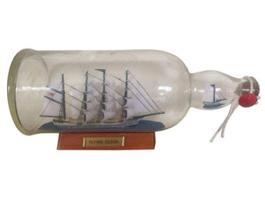 Blue Flying Cloud Ship in a Glass Bottle 11"
