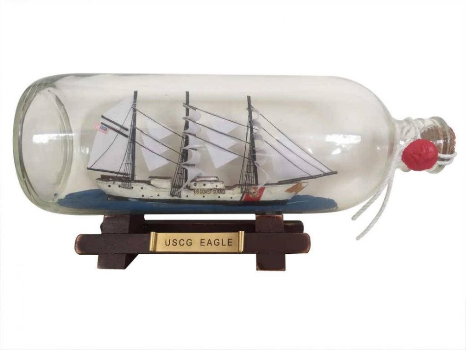 United States Coast Guard USCG Eagle Model Ship In A Glass Bottle 9"