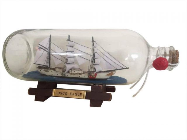 United States Coast Guard USCG Eagle Model Ship In A Glass Bottle 9"