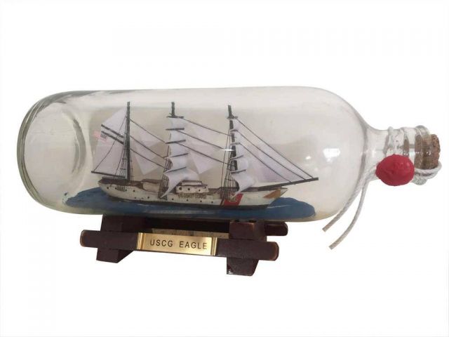 United States Coast Guard USCG Eagle Model Ship In A Glass Bottle 9"