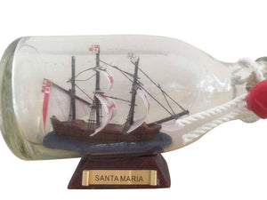 Santa Maria Model Ship in a Glass Bottle 5"