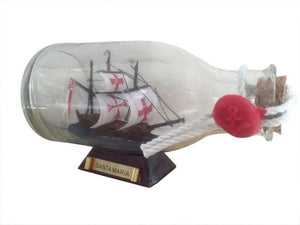 Santa Maria Model Ship in a Glass Bottle 5"