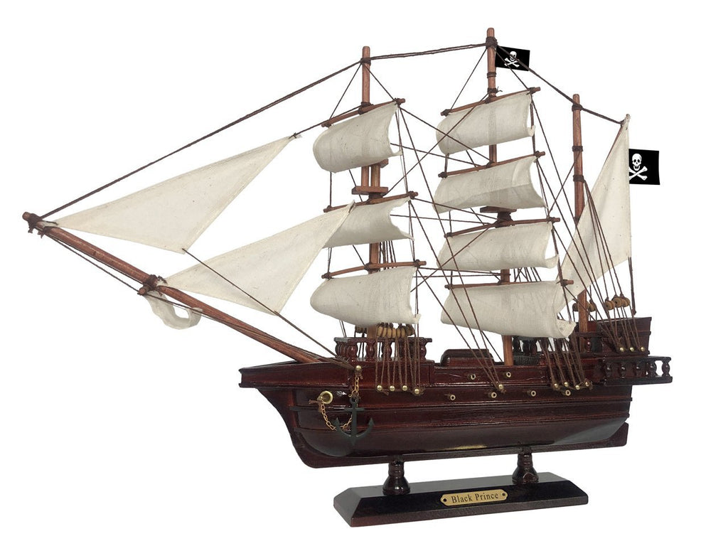Wooden Ben Franklin's Black Prince White Sails Pirate Ship Model 20"