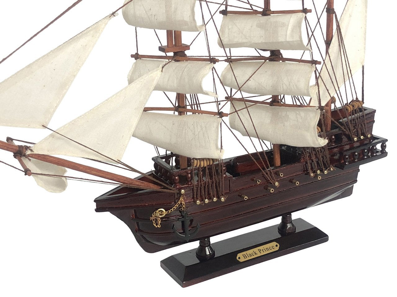 Wooden Ben Franklin's Black Prince White Sails Pirate Ship Model 20"