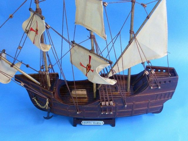 Wooden Santa Maria Tall Model Ship 14"
