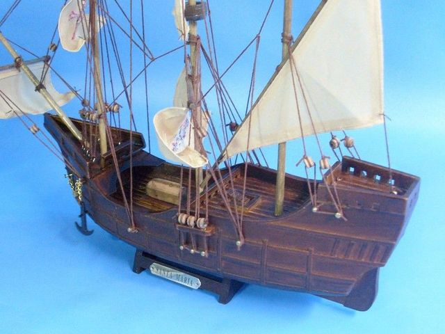 Wooden Santa Maria Tall Model Ship 14"