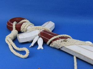 Wooden Rustic Red/White Decorative Anchor w/ Hook Rope and Shells 24""