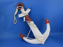 Load image into Gallery viewer, Wooden Rustic Red/White Decorative Anchor w/ Hook Rope and Shells 24&quot;&quot;