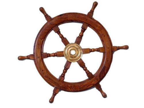 ﻿﻿Deluxe Class Wood and Brass Decorative Ship Wheel 30