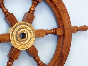﻿﻿Deluxe Class Wood and Brass Decorative Ship Wheel 30"