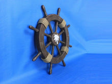 Load image into Gallery viewer, Rustic Wood Finish Decorative Ship Wheel with Palm Tree 18