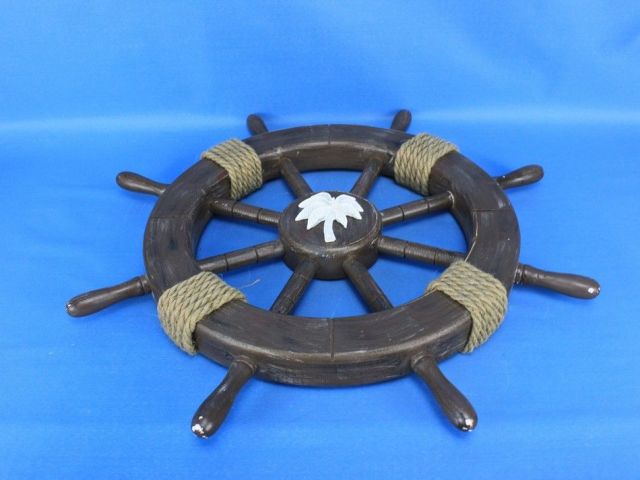 Rustic Wood Finish Decorative Ship Wheel with Palm Tree 18