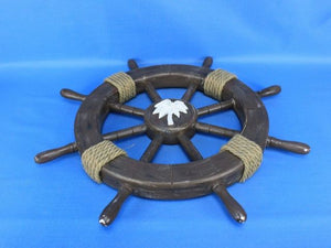 Rustic Wood Finish Decorative Ship Wheel with Palm Tree 18